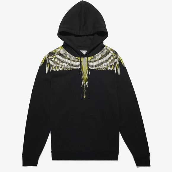 NWT-MARCELO BURLON- BLACK WITH GREY/ YELLOW WINGS HOODIE- mens size large - Picture 1 of 15